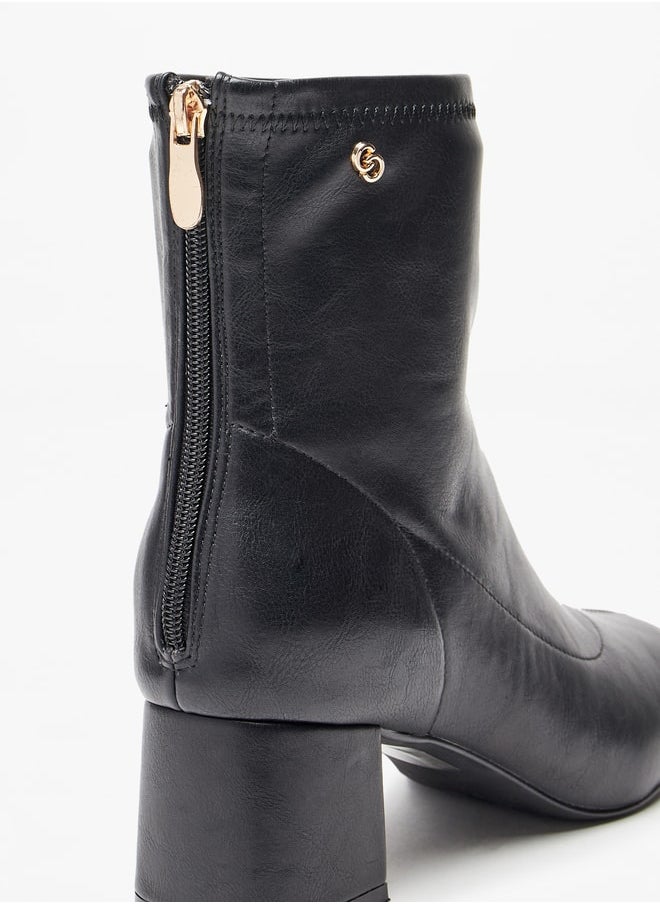 Celeste Women's Solid Ankle Boots with Zip Closure and Block Heels  - Image 5