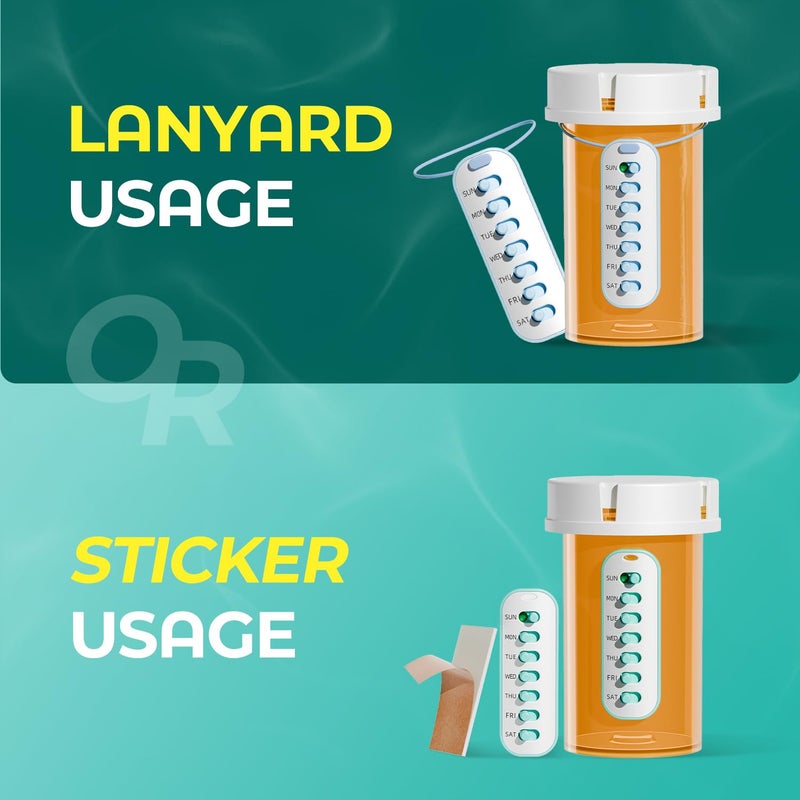 Odaro 4 Pack Pill Reminder, Lanyad or Sticker Pill Tracker, Work with Most Bottles, Reusable Medication Tracker Replacement of Vitamin Weekly (7 Day) Medicine Organizer - Image 3