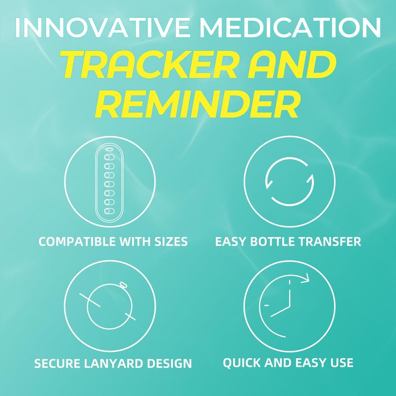 Odaro 4 Pack Pill Reminder, Lanyad or Sticker Pill Tracker, Work with Most Bottles, Reusable Medication Tracker Replacement of Vitamin Weekly (7 Day) Medicine Organizer - Image 5