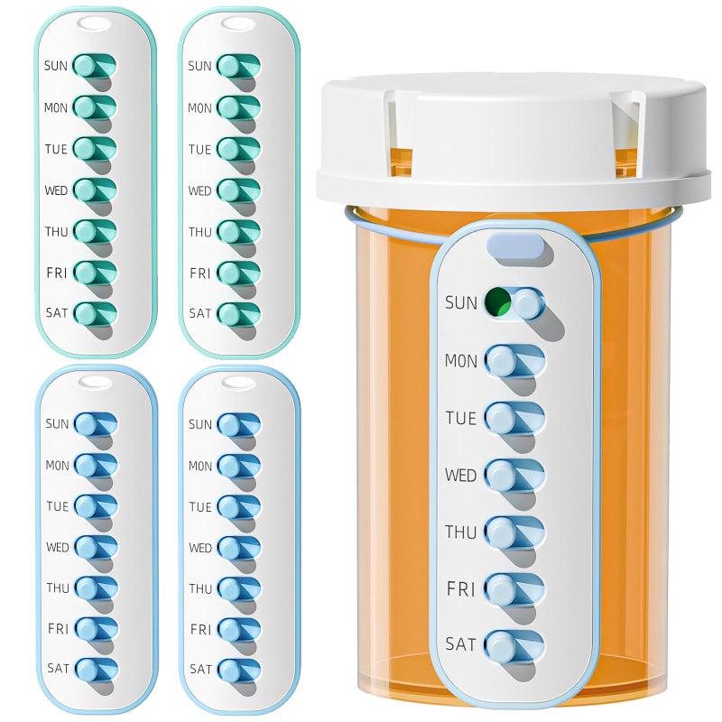 Odaro 4 Pack Pill Reminder, Lanyad or Sticker Pill Tracker, Work with Most Bottles, Reusable Medication Tracker Replacement of Vitamin Weekly (7 Day) Medicine Organizer - Image 1