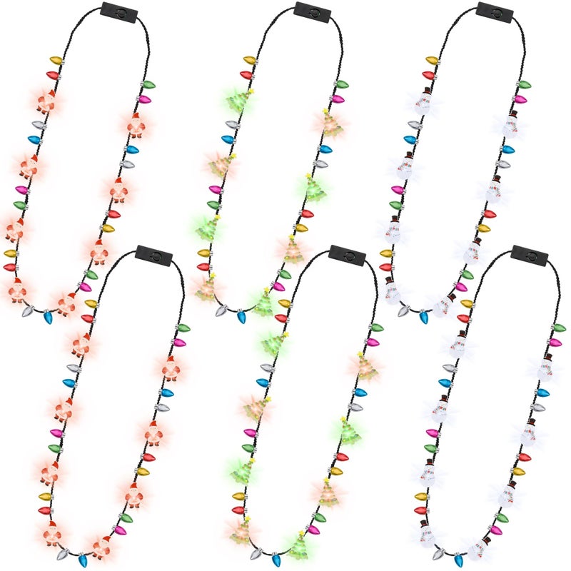 Traplace 6PCS Light Up Christmas Necklace 3 Modes Christmas Accessories Multicolor Necklace Decorations 3 Festive Designs with Santa Tree Snowman Ugly Sweater Decor Xmas Theme Party Supplies - Image 3