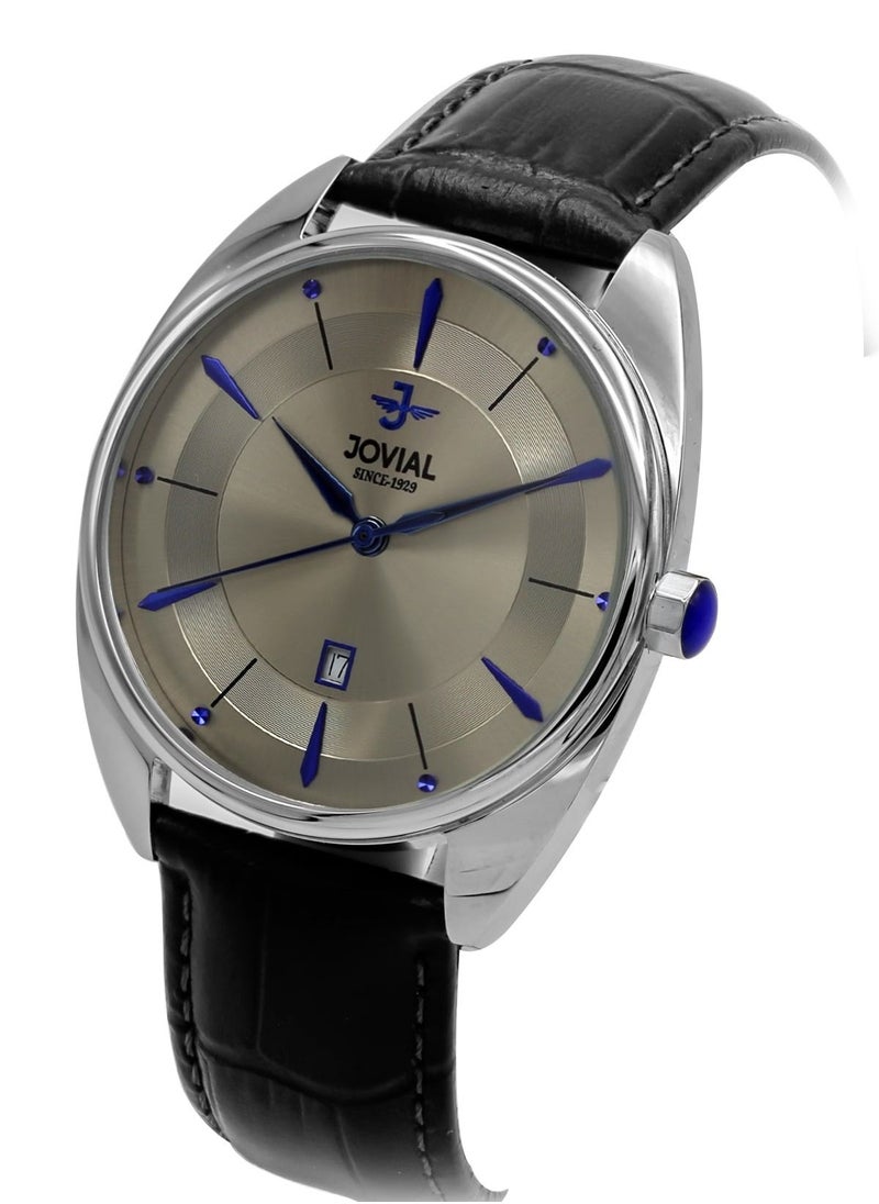 Jovial JOVIAL 5221GSLQ12E Men's  Fashion,Anloge  ,Leather Strap Watch,42mm, Grey Dial  - Image 2