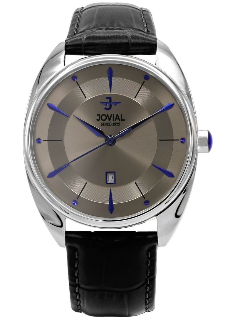 Jovial JOVIAL 5221GSLQ12E Men's  Fashion,Anloge  ,Leather Strap Watch,42mm, Grey Dial  - Image 1