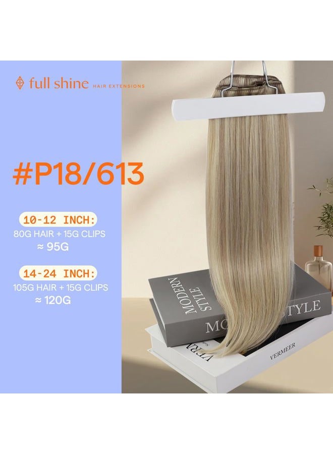 Full Shine Clip in Hair Extensions Real Human Hair Blonde 22 Inch Clip in Human Hair Ash Blonde Highlight Seamless Hair Extensions Clip ins for Women 7 Pcs 120 G - Image 3