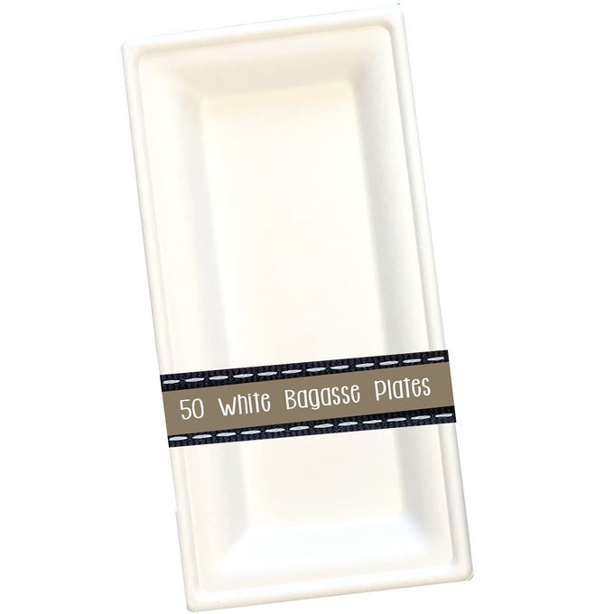 BIODEGRADABLE SUGARCANE BAGASSE PLATES RECTANGLE 10 X 5 HEAVYWEIGHT 50 PACK
