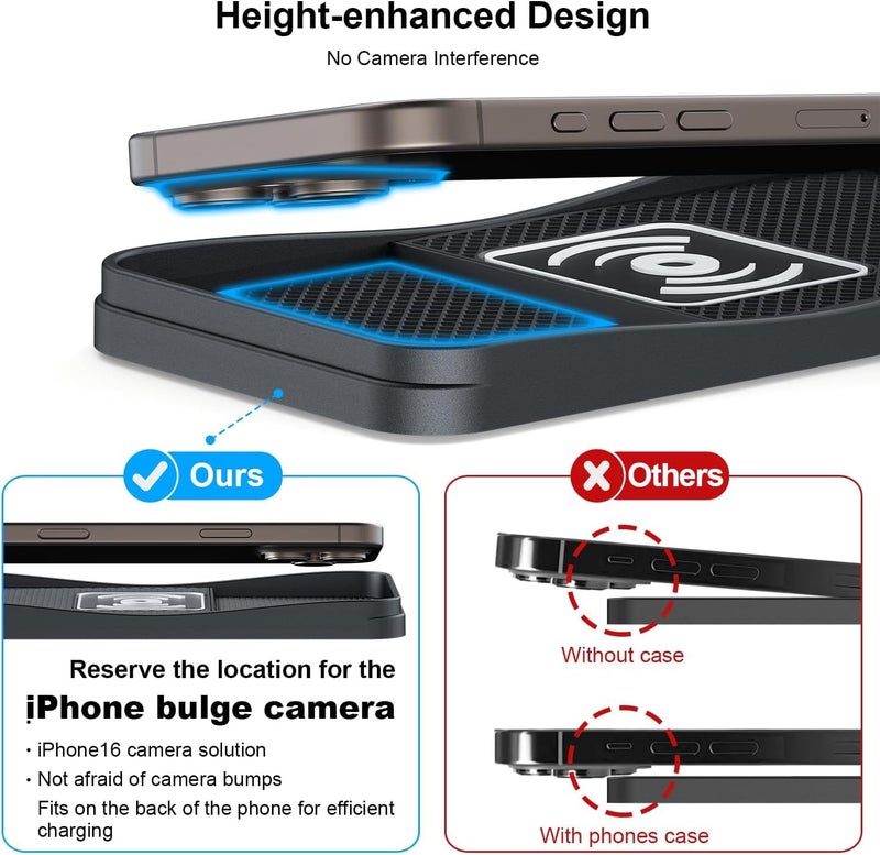 KASTWAVE 15W Fast Wireless Car Charger Qi-Certified Charging Pad Non-Slip Cordless Phone Charger with Automatic Alignment and Overheat Protection Compatible for iPhone and Samsung Galaxy - Image 5