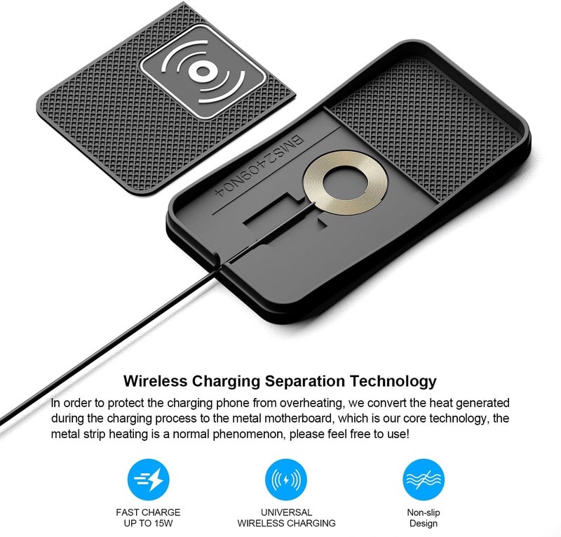 KASTWAVE 15W Fast Wireless Car Charger Qi-Certified Charging Pad Non-Slip Cordless Phone Charger with Automatic Alignment and Overheat Protection Compatible for iPhone and Samsung Galaxy - Image 4