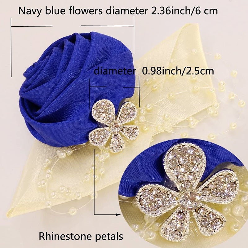 Arlai 1 pcs Wedding Bridesmaid Bride Wrist Corsage Decoration Hand Flower, Dark Blue - Image 2