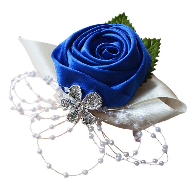 Arlai 1 pcs Wedding Bridesmaid Bride Wrist Corsage Decoration Hand Flower, Dark Blue - Image 1