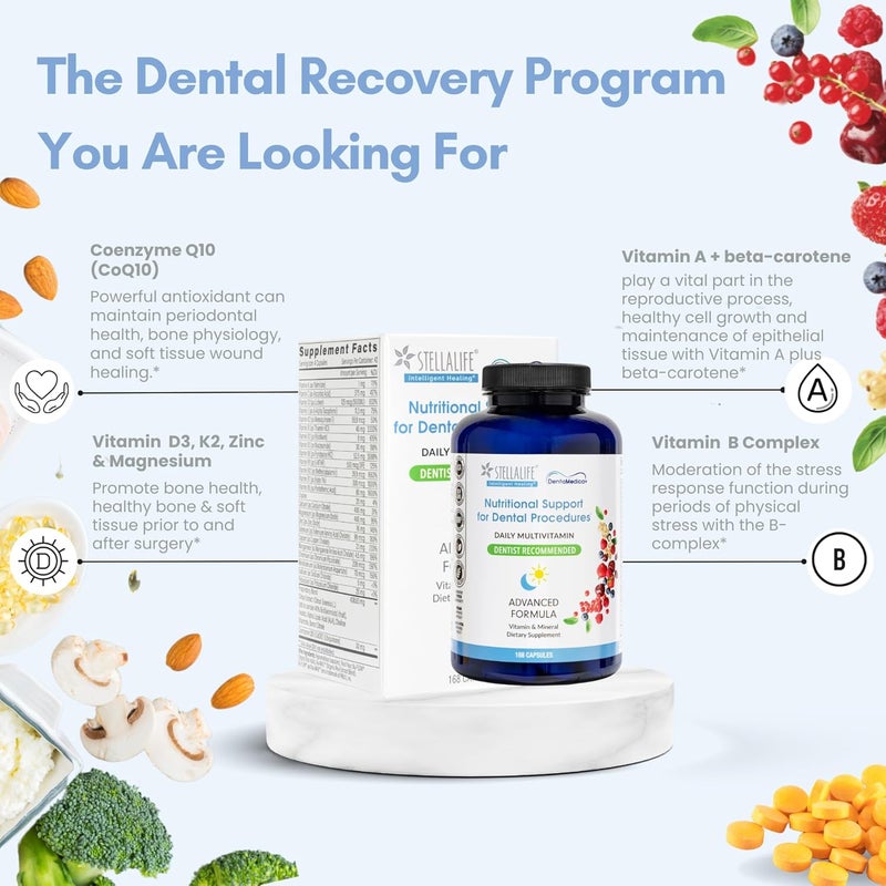 StellaLife DentaMedica Vegan Daily Multivitamin Nutritional Support for Faster Dental Surgery Recovery VIT D3 K2 C B Zinc CoQ10 Magnesium Healthy Bones  Gums NonGMO GMP USA 168 Capsules - Image 3