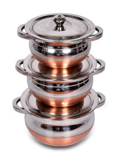 OBLETTER OBLETTER Kitchen Stainless Steel Handi Set with Lid Set Biryani Handi Set for Cooking Serving Baking Prepping Use Set of 3  - Image 1