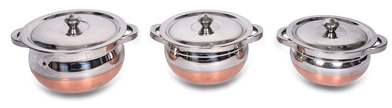 OBLETTER Kitchen Stainless Steel Handi Set with Lid Set Biryani Handi Set for Cooking Serving Baking Prepping Use Set of 3 - Image 3