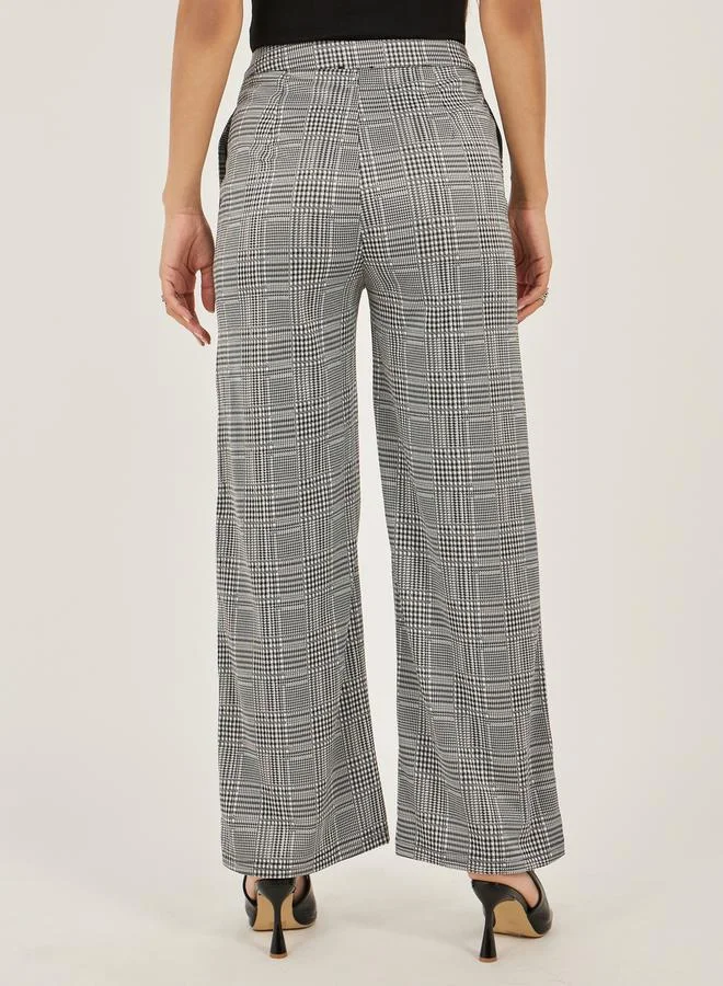 Take Two Mid Rise Checked Wide Leg Pants with Flap Detail
