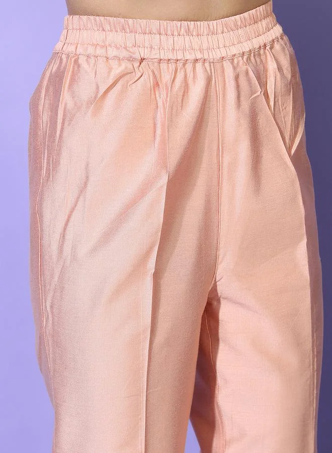 Vishudh Women Peach Embroidered Kurta with Trouser by Styli