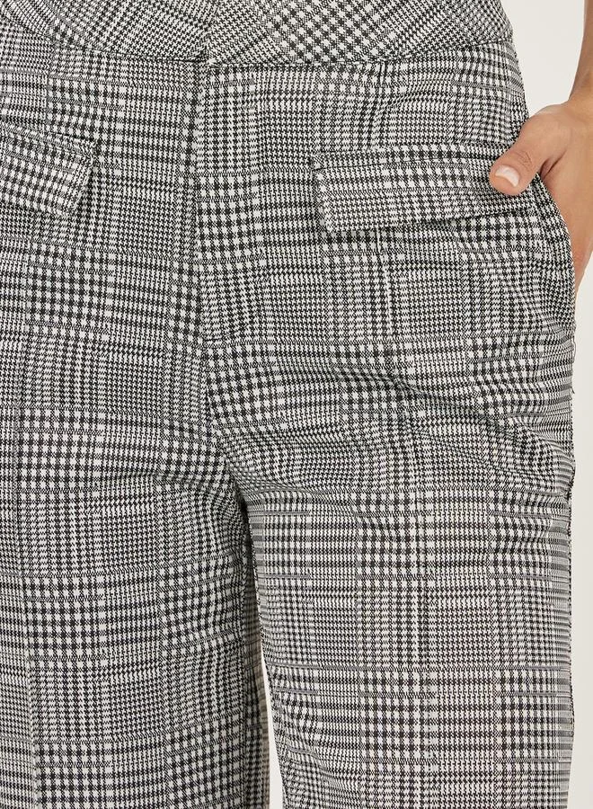 Take Two Mid Rise Checked Wide Leg Pants with Flap Detail