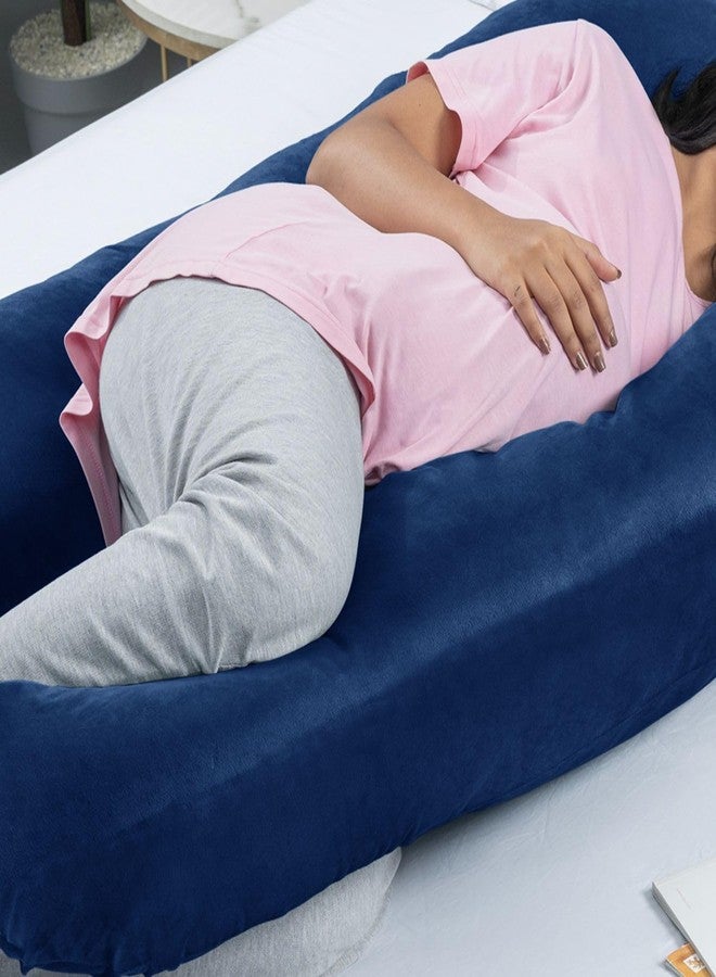 Wakefit Pregnancy Pillow | 3 Month Warranty | Velvet U-Shape Maternity Pillow for Pregnant Mothers, Pillow for Pregnant Women | Dark Blue - Image 3