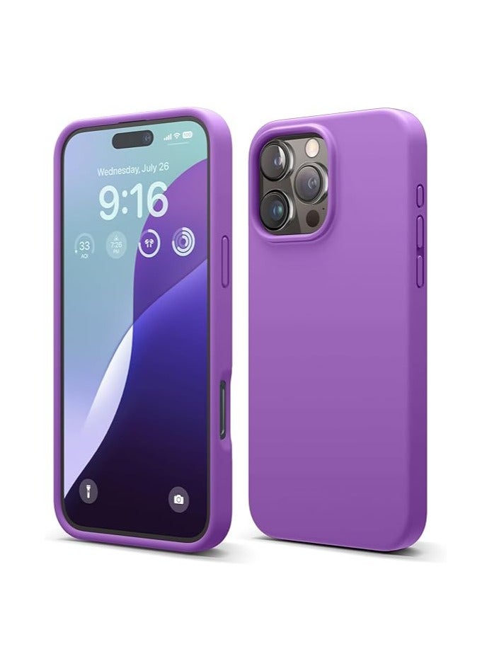 جراب سيليكون سائل لهاتف iPhone 16 Pro MAX، غطاء حماية كامل للجسم، مقاوم للصدمات، نحيف، مضاد للخدش، بطانة من الألياف الدقيقة الناعمة - أرجواني نيون - Image 1