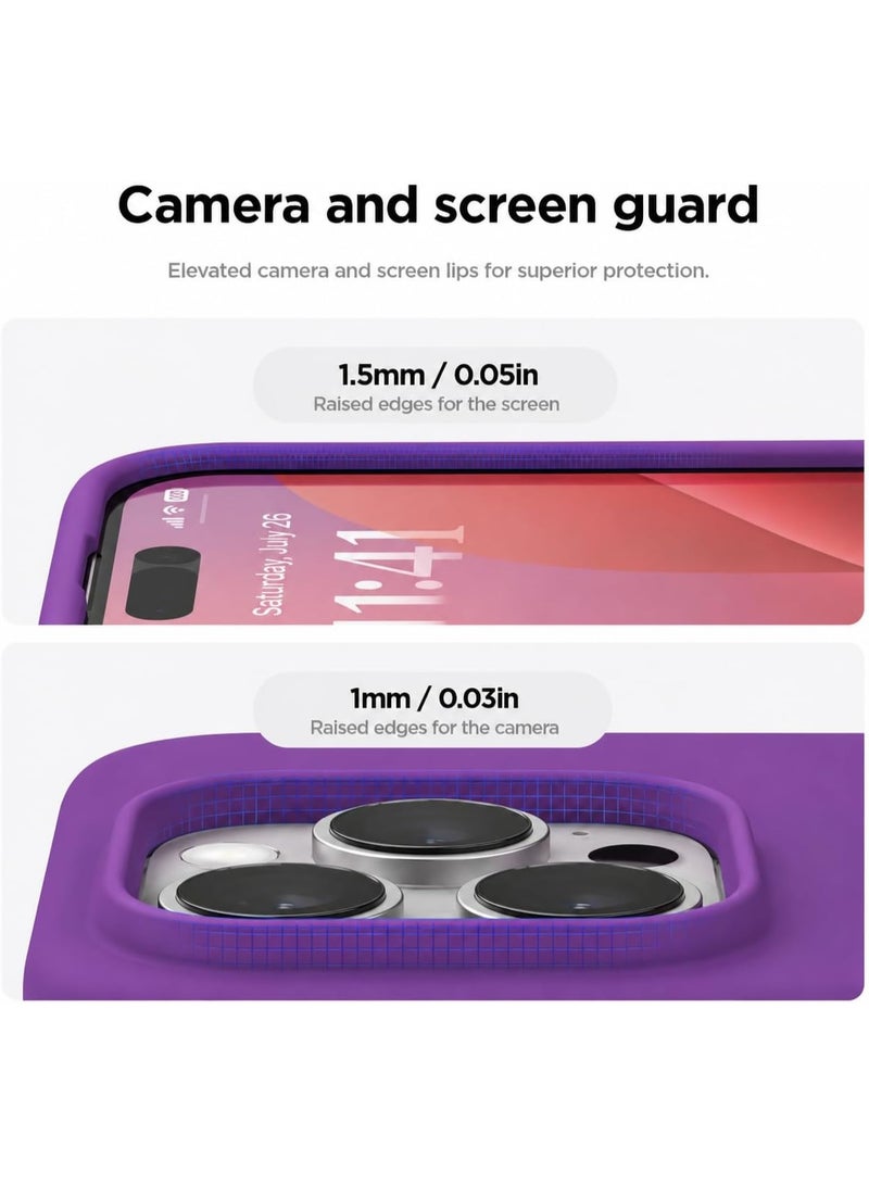جراب سيليكون سائل لهاتف iPhone 16 Pro MAX، غطاء حماية كامل للجسم، مقاوم للصدمات، نحيف، مضاد للخدش، بطانة من الألياف الدقيقة الناعمة - أرجواني نيون - Image 2