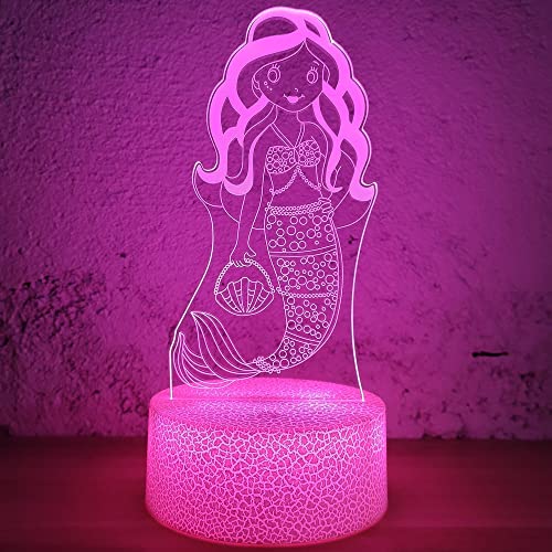 i-CHONY Mermaid Gifts Night Light for Girls,3D Illusion Lamp with Remote & Smart Touch 16 Colors Dimmable Bedroom Decorations Bedside Lamp,Mermaid Toys for Kids Girls Teens Birthday Gift - Image 1
