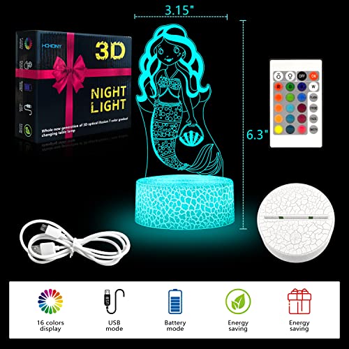 i-CHONY Mermaid Gifts Night Light for Girls,3D Illusion Lamp with Remote & Smart Touch 16 Colors Dimmable Bedroom Decorations Bedside Lamp,Mermaid Toys for Kids Girls Teens Birthday Gift - Image 5