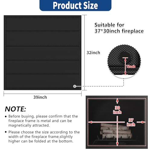 UQM Fireplace Cover, Magnetic Fireplace Blocker Blanket Stops Heat Loss, Indoor Fireplace Draft Stopper Save Energy, Magnetic Fireplace Draft Cover for Iron Fireplace Frame (39"x32") - Image 2