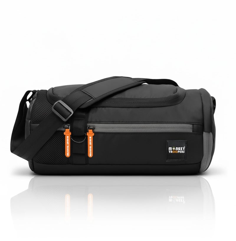 Monkey Troopers Pumpack Duffle Bag for Men & Women, 16L Water-Resistant Polyester Gym Bag with Shoe Compartment, Interior Organizer, Outer Pockets, Detachable Shoulder Strap, Black - Image 5