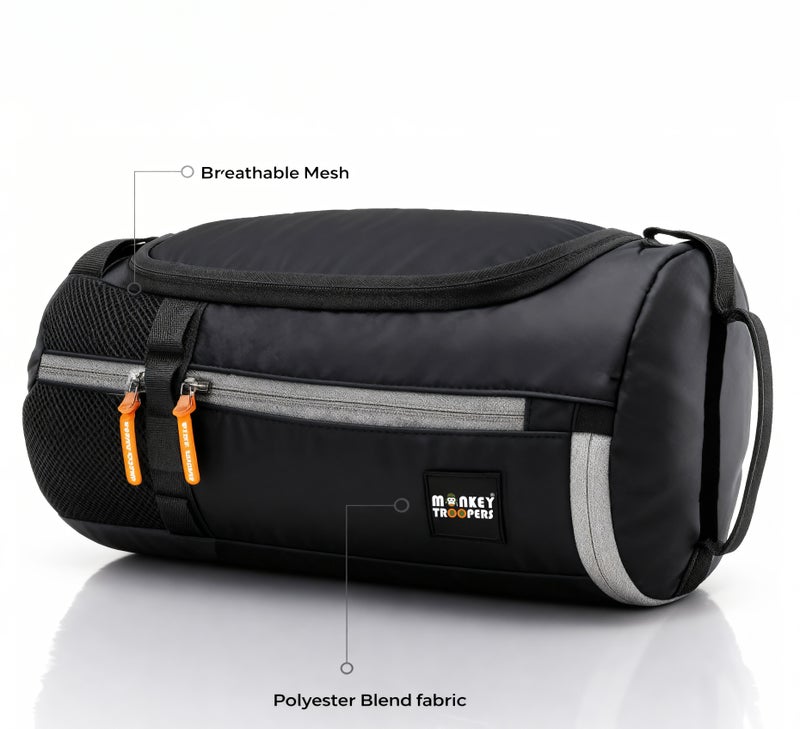 Monkey Troopers Pumpack Duffle Bag for Men & Women, 16L Water-Resistant Polyester Gym Bag with Shoe Compartment, Interior Organizer, Outer Pockets, Detachable Shoulder Strap, Black - Image 3