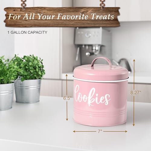 DAYYET Pink Cookie Jar for Kitchen Counter, 1 Gallon Vintage Cookie Jar with Airtight Lid, Large Food Storage Container for Candy, Cookies, Dessert, Farmhouse Kitchen Decor and Accessories - Image 3