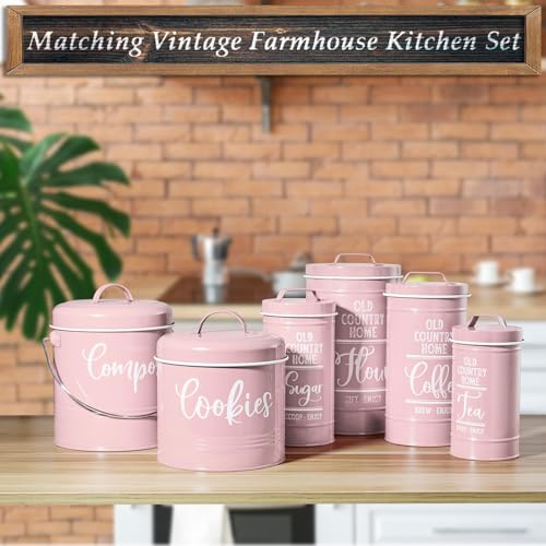 DAYYET Pink Cookie Jar for Kitchen Counter, 1 Gallon Vintage Cookie Jar with Airtight Lid, Large Food Storage Container for Candy, Cookies, Dessert, Farmhouse Kitchen Decor and Accessories - Image 2