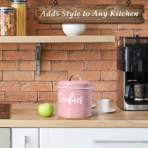 DAYYET Pink Cookie Jar for Kitchen Counter, 1 Gallon Vintage Cookie Jar with Airtight Lid, Large Food Storage Container for Candy, Cookies, Dessert, Farmhouse Kitchen Decor and Accessories - Image 5