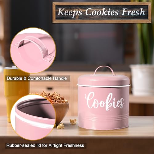 DAYYET Pink Cookie Jar for Kitchen Counter, 1 Gallon Vintage Cookie Jar with Airtight Lid, Large Food Storage Container for Candy, Cookies, Dessert, Farmhouse Kitchen Decor and Accessories - Image 4