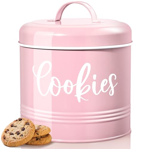 DAYYET Pink Cookie Jar for Kitchen Counter, 1 Gallon Vintage Cookie Jar with Airtight Lid, Large Food Storage Container for Candy, Cookies, Dessert, Farmhouse Kitchen Decor and Accessories - Image 1