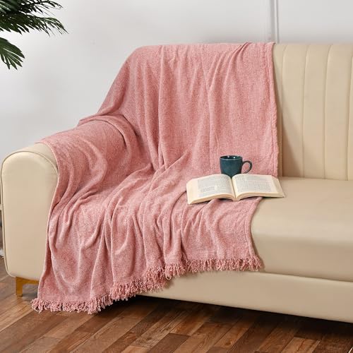SASHAA WORLD Soft Chenille Throw Blanket | Throw for Living Room, Sofa, Bed, Chair, Picnic & Used for Gift | Rose Pink, 130 x 180 cm - Image 1