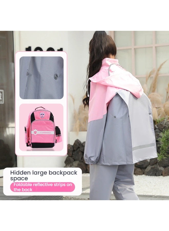 معطف واق من المطر للأطفال وسراويل المطر مجموعة تصميم عصري مقاوم للماء للحفاظ على طفلك جافة مريحة وعصرية في الأيام الممطرة - Image 4