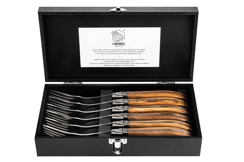 Laguiole Style de Vie Forks, Luxury Line, 6 pieces, Olive Wood, in giftbox - Image 4