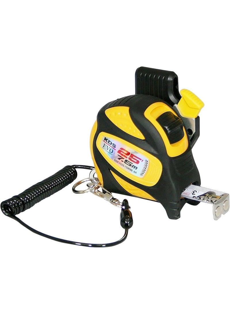 KDS GGEVO25-75WME AR BP GoodGrip Safety Measuring Tape 25ft / 7.5m with Drop Protection, Magnetic Tip & Belt Clip – Yellow/Black - Image 2