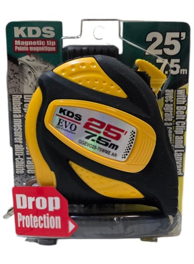 KDS GGEVO25-75WME AR BP GoodGrip Safety Measuring Tape 25ft / 7.5m with Drop Protection, Magnetic Tip & Belt Clip – Yellow/Black - Image 4