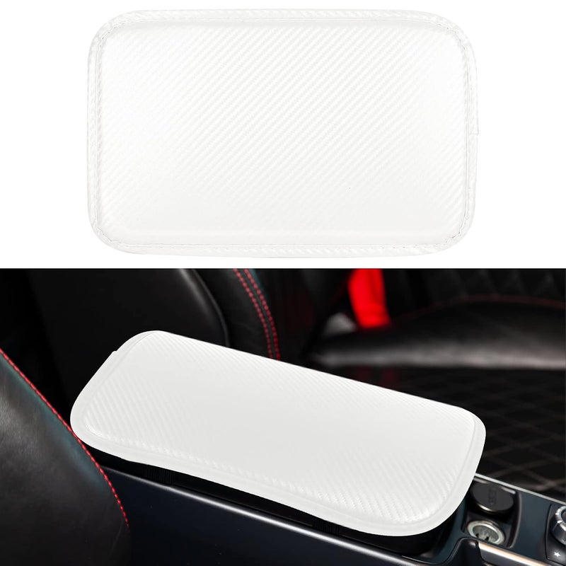 Amiss Car Center Console Pad, Universal Waterproof Car Armrest Seat Box Cover, Car Interior Accessories, Carbon Fiber PU Leather Auto Armrest Cover Protector for Most Vehicle, SUV, Truck, Car (White) - Image 1
