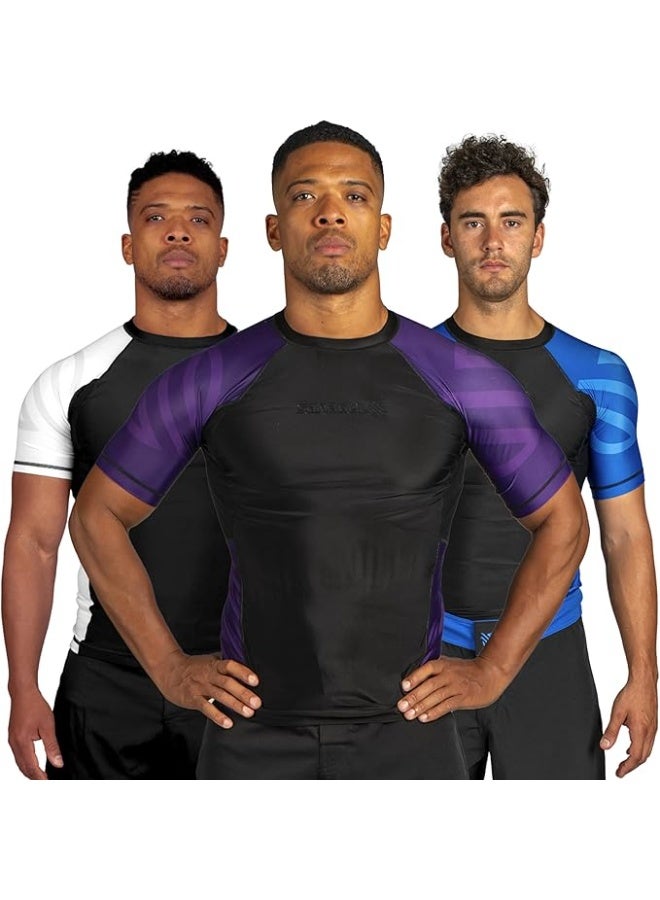Sanabul  Essential Short Sleeve Compression Shirt For Men | Mma Wrestling Jiu Jitsu Bjj Base Layer Rash Guard | Workout Men'S Compression Shirt (Large, Purple) - Image 1