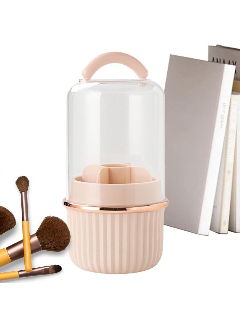 كيمايا حامل فرش مكياج دوار مع غطاء - منظم مكياج مقاوم للغبار لمستحضرات التجميل والفرش، صندوق تخزين مكياج يدور 360 درجة (وردي لؤلؤي) - Image 3