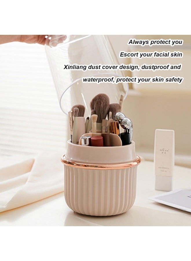 كيمايا حامل فرش مكياج دوار مع غطاء - منظم مكياج مقاوم للغبار لمستحضرات التجميل والفرش، صندوق تخزين مكياج يدور 360 درجة (وردي لؤلؤي) - Image 5