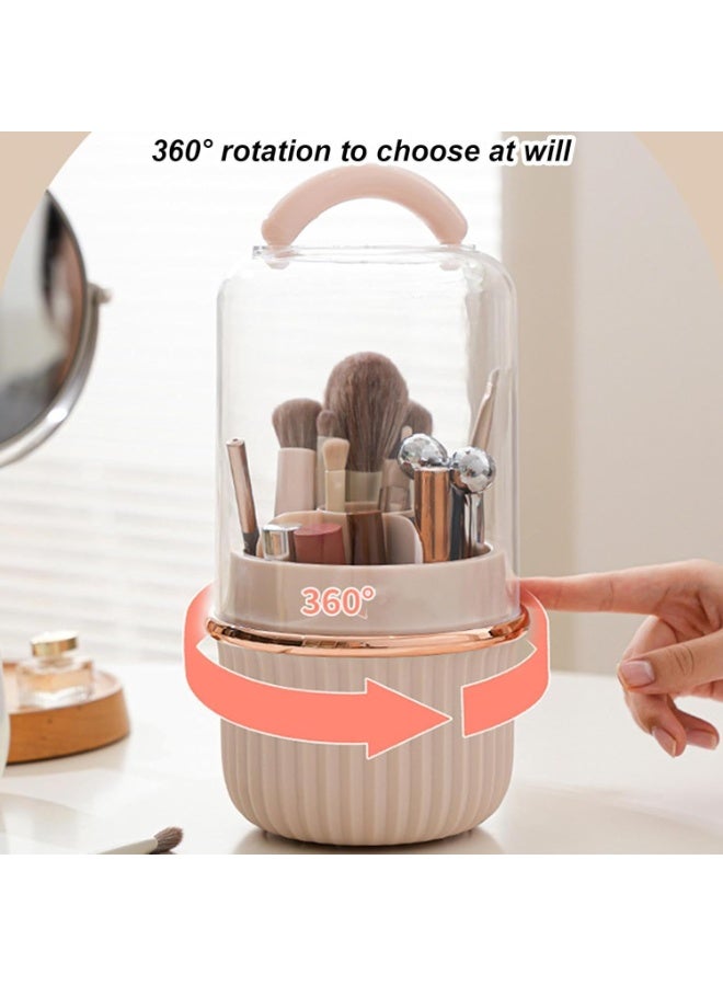 كيمايا حامل فرش مكياج دوار مع غطاء - منظم مكياج مقاوم للغبار لمستحضرات التجميل والفرش، صندوق تخزين مكياج يدور 360 درجة (وردي لؤلؤي) - Image 4