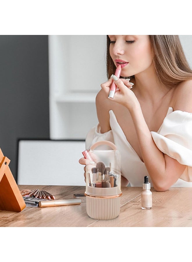 كيمايا حامل فرش مكياج دوار مع غطاء - منظم مكياج مقاوم للغبار لمستحضرات التجميل والفرش، صندوق تخزين مكياج يدور 360 درجة (وردي لؤلؤي) - Image 2