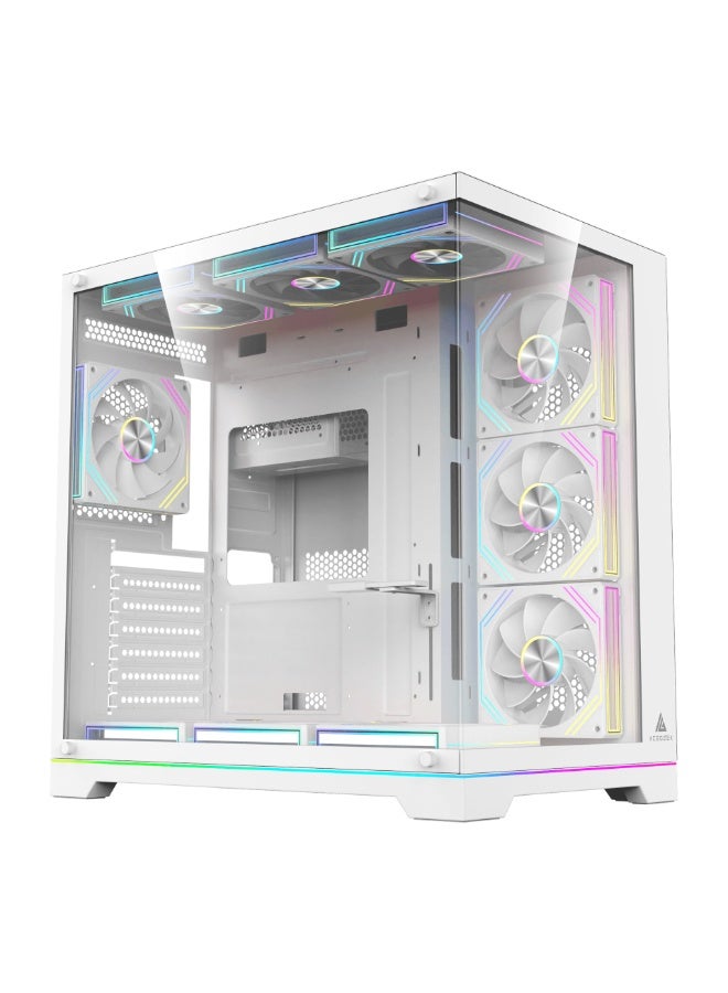 أسيجيك‎ علبة كمبيوتر Mercury R425X RGB ATX Mid Tower، زجاج مقسّى، ATX/Micro-ATX/ITX، وحدة معالجة رسومات 410 مم، مبرد وحدة المعالجة المركزية 165 مم، USB-C/USB 3.0، دعم مشعاع 360 مم، 2 SSD + 2 HDD | أبيض - Image 1