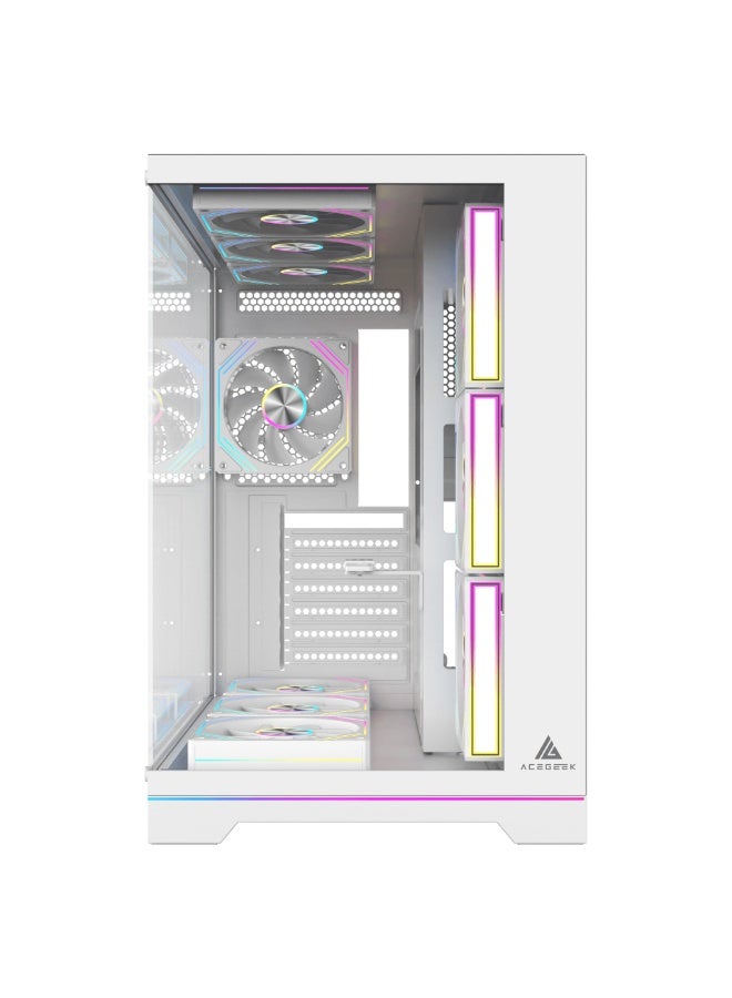 أسيجيك‎ علبة كمبيوتر Mercury R425X RGB ATX Mid Tower، زجاج مقسّى، ATX/Micro-ATX/ITX، وحدة معالجة رسومات 410 مم، مبرد وحدة المعالجة المركزية 165 مم، USB-C/USB 3.0، دعم مشعاع 360 مم، 2 SSD + 2 HDD | أبيض - Image 2