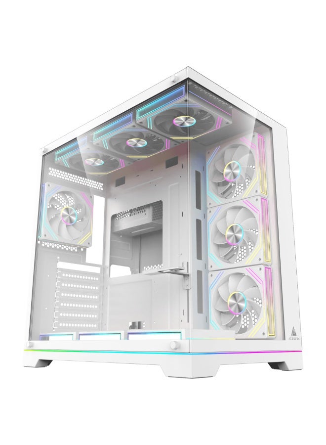 أسيجيك‎ علبة كمبيوتر Mercury R425X RGB ATX Mid Tower، زجاج مقسّى، ATX/Micro-ATX/ITX، وحدة معالجة رسومات 410 مم، مبرد وحدة المعالجة المركزية 165 مم، USB-C/USB 3.0، دعم مشعاع 360 مم، 2 SSD + 2 HDD | أبيض - Image 3