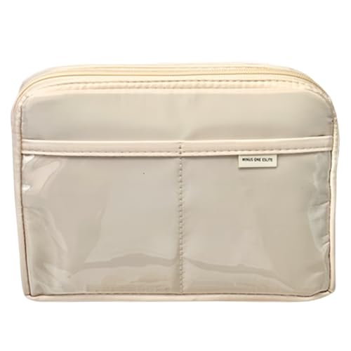 UIVXXUD Kawaii Cute Aesthetic Pencil Case - Large Capacity Canvas Pen Pouch Bag (Beige) - Image 1