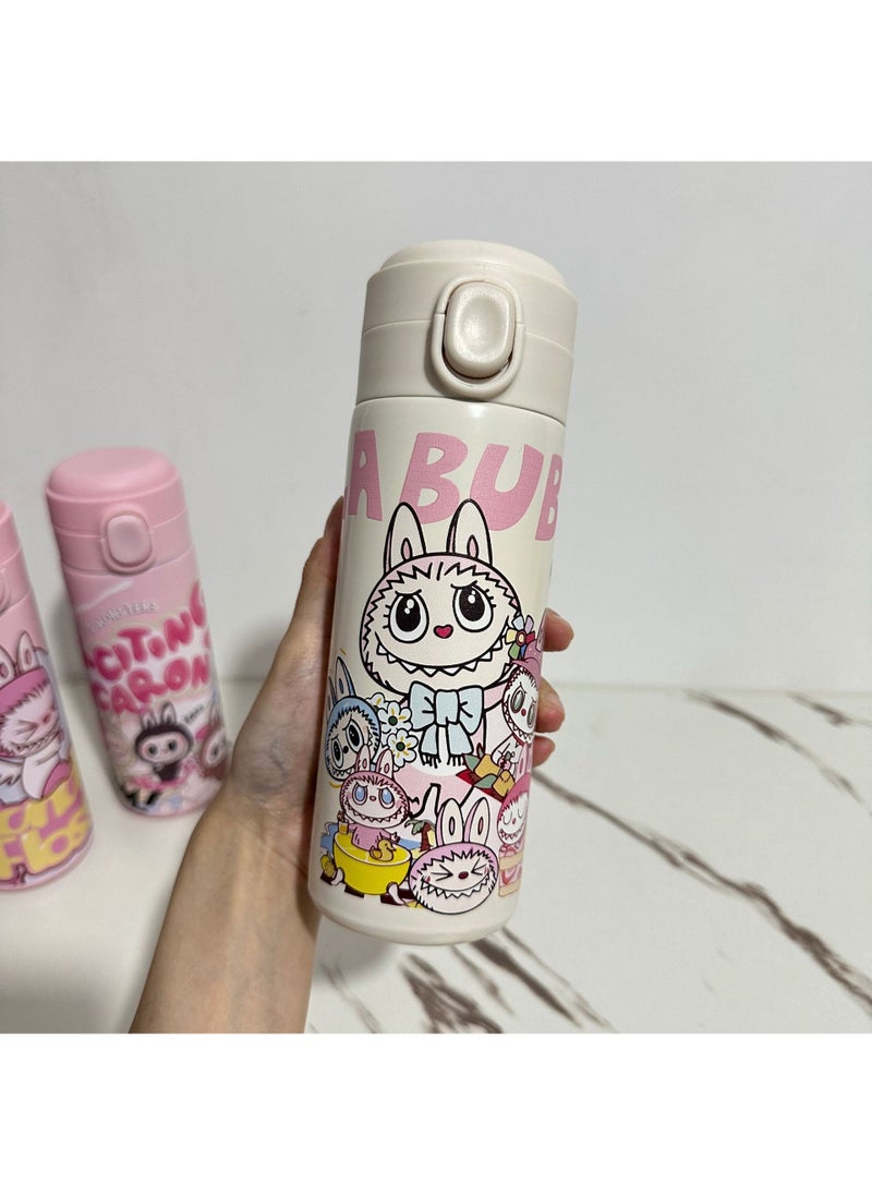 1 x 5 pcs Cartoon Insulated Mug Large Capacity Stainless Steel Pea Cup White