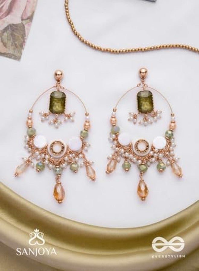 SANJOYA by EVERSTYLISH Embroidered Earrings for Women | Statement Golden & Green Dangler Earrings with Pearl & Bead Accents | Ethnic Jewelry for Weddings, Festivals & Special Occasions - Image 4