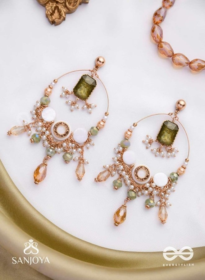 SANJOYA by EVERSTYLISH Embroidered Earrings for Women | Statement Golden & Green Dangler Earrings with Pearl & Bead Accents | Ethnic Jewelry for Weddings, Festivals & Special Occasions - Image 2